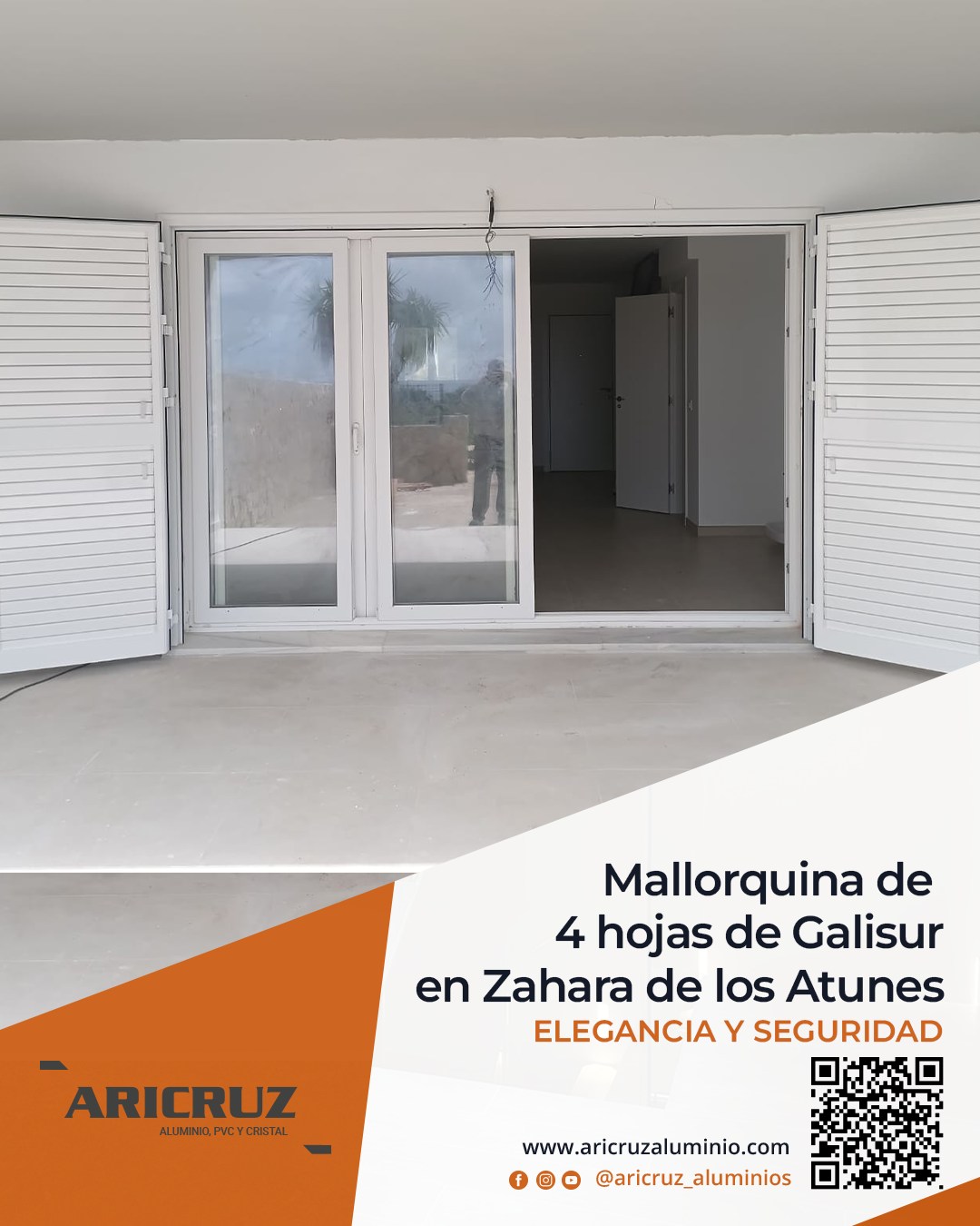 Elegancia, funcionalidad y estilo mediterráneo en un solo proyecto ✨🏡
Instalación de mallorquina blanca de 4 hojas de @aluminios_galisur  en Zahara de los Atunes, una solución perfecta para ganar privacidad, regular la entrada de luz y realzar la imagen de la vivienda.
😍 Un acabado limpio y atemporal, con la resistencia y durabilidad del aluminio para disfrutar sin preocupaciones durante años.
.
☎️ 𝟔𝟖𝟓.𝟖𝟑𝟔.𝟔𝟔𝟔
📧 info@aricruzaluminio.com
.
#mallorquinasdealuminio #carpinteriametalicaenZahara #aricruzaluminios
