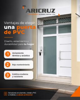 🚪✨ La puerta de entrada es mucho más que un acceso a tu hogar. 𝑳𝒂𝒔 𝒑𝒖𝒆𝒓𝒕𝒂𝒔 𝒅𝒆 𝑷𝑽𝑪 ofrecen una combinación perfecta de seguridad, aislamiento y diseño, convirtiéndose en una opción ideal para mejorar el confort de tu vivienda.

✅ Mayor aislamiento térmico y acústico
✅ Alta resistencia y durabilidad
✅ Bajo mantenimiento
✅ Diseños personalizados para adaptarse a tu estilo

En Aricruz Aluminio te ayudamos a elegir la puerta que encaja con tu hogar, aportando eficiencia y estética en cada#ventajasdelpvc 
.
📞 685 836 666
🌐 info@aricruzaluminio.com
.
#puertasdePVC #carpinteriametalica #ventajasdelPVC